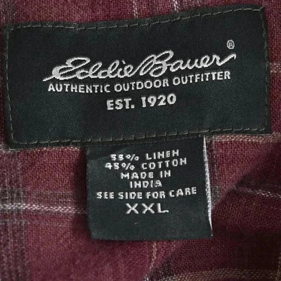 Vintage Eddie Bauer Linen Blend Plaid Short Sleeve Shirt Button Down Size XXL - Picture 5 of 7